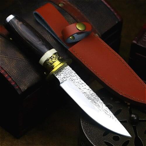 High quality Japanese hand forged 59-61 HRC high hardness sharp tactical straight knife jungle hunting knife outdoor knife