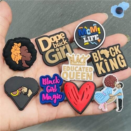 Single Sale Black King Red-Heart PVC Shoes Accessories Black Lives Matter Garden shoes Croc Jibz Charm DIY Bracelet Party Gift