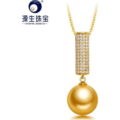 YS Pure 14K Gold Natural 10-11mm South Sea Pearl Pendant Necklace Wedding Fine Jewelry