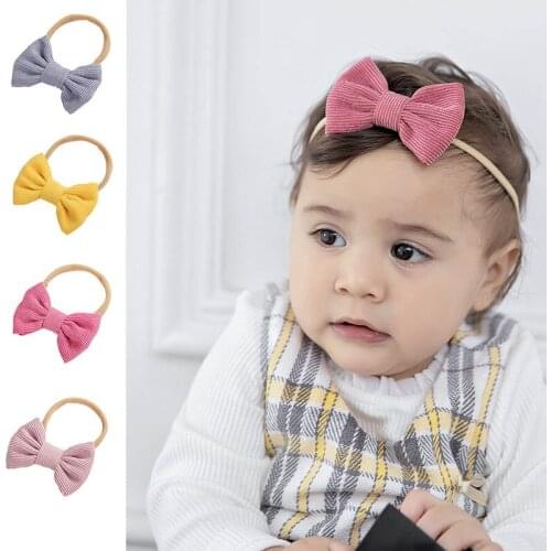 Baby Headwear Bow Headbands For Girl Corduroy HeadBand Thin Nylon Hairband Newborn Kids Toddler Hair Accessories Spring Summer