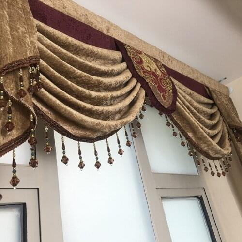 Luxury Jacquard Chenille Wave Shape Beading Valance Fabric for Curtains Coffee Roman Valance Home Decoration Finished Goods *NT