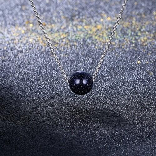 Nasia S925 Sterling Silver Necklace Pendant Natural Blue Sand Round Pendant Necklace Korean Style Party Valentines Day Gifts