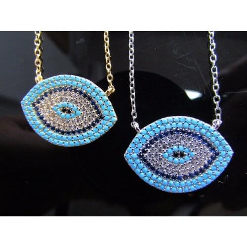 Silver gold jewelry,2017 new arrive silver evil eye pendant micro pave stone 925 sterling silver chain necklace