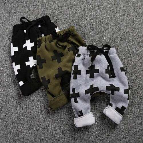 New Autumn Winter Children Kids Baby Boy Harem Pants Cotton Warm Velvet Thick Elastic Waist Loose Pants Coross Print Trousers
