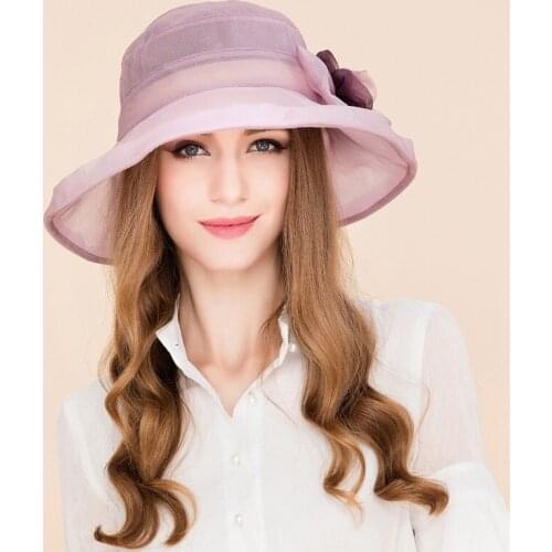New Arrival Sun Hat Wide Brim Female Spring and Summer Fashion Natural Silk Hat Girls Leisure Sunscreen Cap B-7523