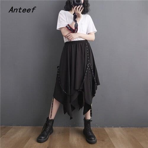 Stretch black vintage high waist irregular summer casual loose for woman skirts womens 2021 skirt clothes