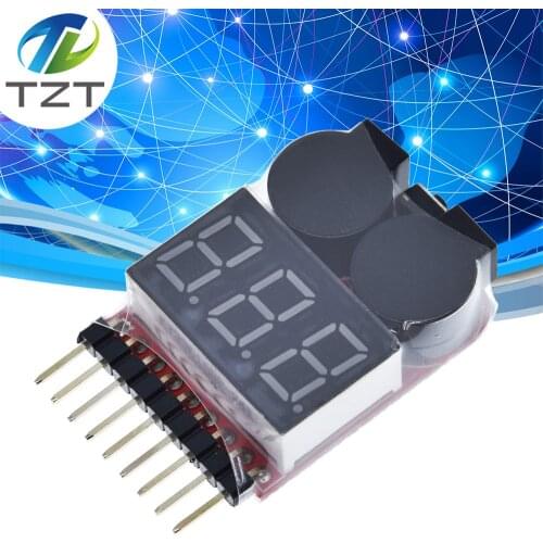 F00872 Lipo Battery Voltage Tester Volt Meter Indicator Checker Dual Speaker 1S-8S Low Voltage Buzzer Alarm 2in1 2S 3S 4S 8S