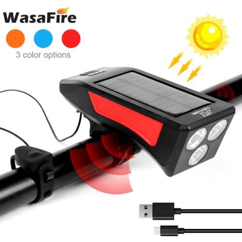 3 in 1 Solar Power Bike Light 2200mAh Power Bank USB Rechargeable Bicycel Front Light 120dB Speaker Horn Cycling MTB Headlight