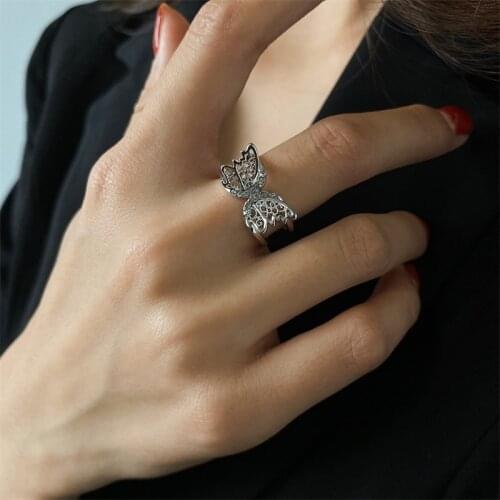 Vintage Hollow Butterfly Ring for Women Fashion Double Open Adjustable Inlaid Zircon Rhinestone Finger Open Knuckle Jewelry