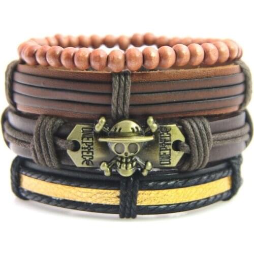 Skull Bracelet Vintage Rope Handmade Bead Woven Leather Men Bracelets Women Bangles Female Rock Homme Men Jewelry Accessories