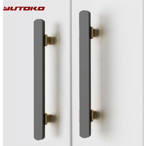 Yutoko Zinc Alloy Gray Gold Door Handles Pulls Furniture Handle Fashion Kitchen Cabinet Handles Solid Drawer Knobs Door Hardware