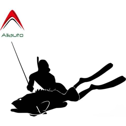 Aliauto Personality Funny Car Sticker Spear Fishing Diver Vinyl Sunscreen Anti-UV Decals Accessories Black/Silver,15cm*9cm
