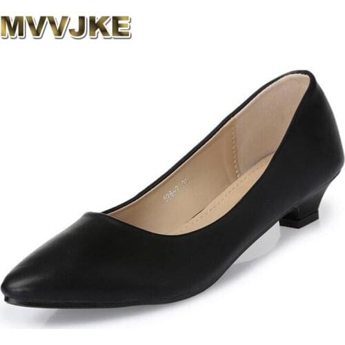 MVVJKE New fashion Office Lady low heels Shoes woman pumps Women autumn spring work Shoes pointed toe 35-41 pure blackE254