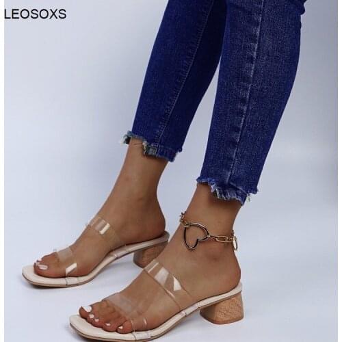 Womens Summer Slippers 2021 New Fashion Transparent SandalsThick-heeled Fish Mouth Large Size High-heeled Slippers Women