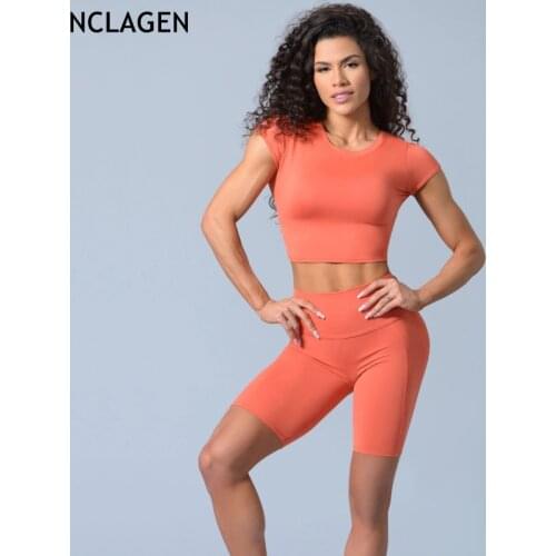 NCLAGEN Yoga Set Women Sportwear 2 Piece Sport Outfit Elastic Fitness Suit Crop Top And Short Short Sleeve Gym Workout Clothes