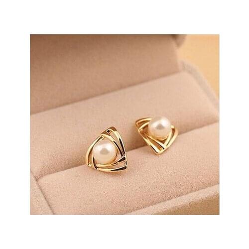 1 Pair Luxury Brand Elegant Pearl Earrings Women Charming Triangle Gold Color Tone White Pearl Ear Stud Earrings For Girls