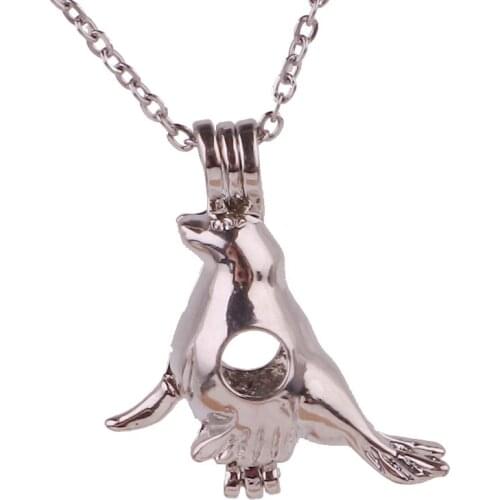 10pcs Dull silver Copper birds Beads Cage Essential Oil Diffuser Perfume Pearl Cage Locket necklace 45cm stainless steel chains