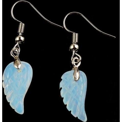 100-Unique 1 Pair Silver Plated Opalite Opal Earrings of Angels Wings Charm Jewelry Womens Earring