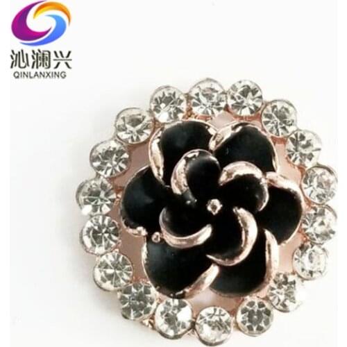 20mm 5pcs/pack Super beauty Round shape Black flower Alloy + imitation pearls sew on stones for Diy/jewelry accessories
