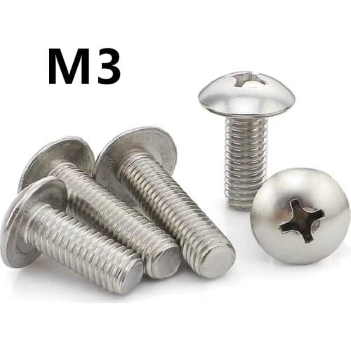 200PCS M3x4/5/6/8/10/12mm Crosss recessed mushroom screws TM 304 stainless steel Truss screw phillips screws
