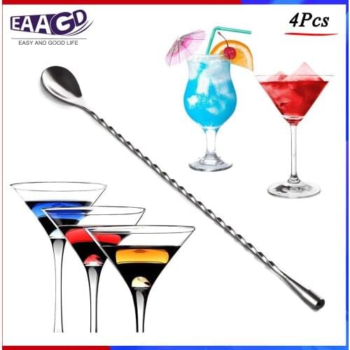 4Pcs/Lot 31cm Stainless Steel Bartender Mixing Spoon, Spiral Pattern Bar Spoon Cocktail Shaker with Long Handle