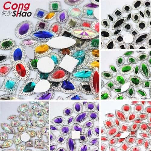 50PCS/PACK Mix Shape Colorful Glitter Resin Rhinestone Trim DIY Dress Stones And Crystals For Party Crafts Decoration WC2000