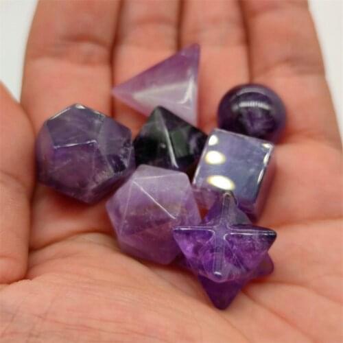 7pcs Natural amethyst Crystal Quartz Platonic Solids Sacred Geometric Set Crystal Geometric Set