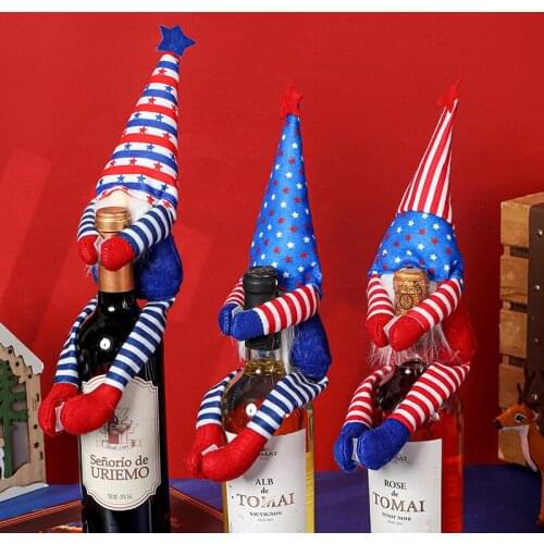 American Independence Day Pointed Hat Dwarf Old Man Striped Pentagram Wine Bottle Cover American Flag Faceless Doll Ornaments