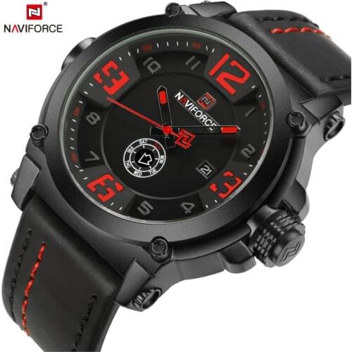 NAVIFORCE Fashion Sport 3ATM Waterproof Date Week Quartz Leather Men Watch Male Clock Hour Time Relogio Masculino 2018 Black New