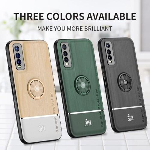For VIVO Y70S Y50 Y20 Z6 V20 S6 Adsorption Ring Bracket Cover Cases Bionic Wood Grain Splicing Phone Case