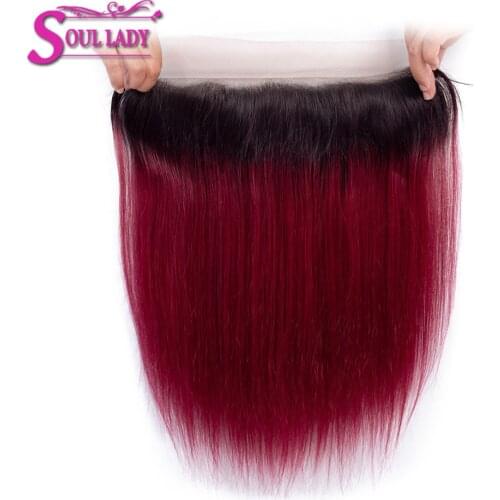 Soul Lady T1b/Burg Ombre Human Hair Lace Frontal Closure Ombre Brazilian Straight Hair Non Remy Ear To Ear Lace Frontal Closure