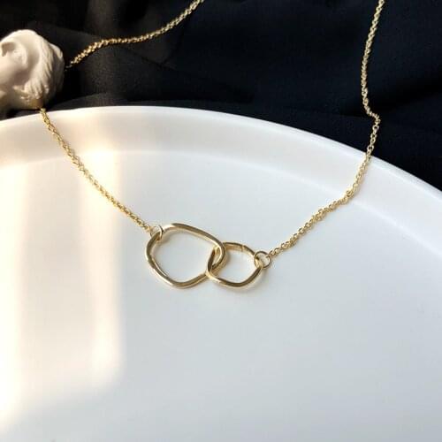 DAVINI Elegant Double Ring Pendant Necklace Golden Clavicle Chain Necklaces For Women Female Fashion Jewelry MG279