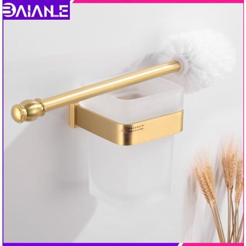 Toilet Brush Holder Wall Mounted Brass Creative Bathroom Clean Cleaning Brush Accessories Bathroom Toilet Brush Set Glass Cup