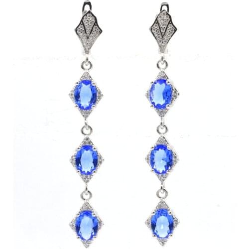 25x18mm Anniversary Monkey On The Tree Created Smoky Aquamarine White CZ Gift Silver Earrings Wholesale Drop Shipping