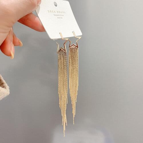 Long Tassel Drop Earrings for Women Gold Star Drop Dangle Big Earrings Ladies Wedding Bridal Earrings