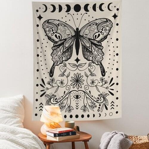 Moth Tapestry Boho Tapestry Black Moon Phase Wall Art Cottagecore Decor Mystical Moth Witch Dorm Room Wall Decor Boho Decor