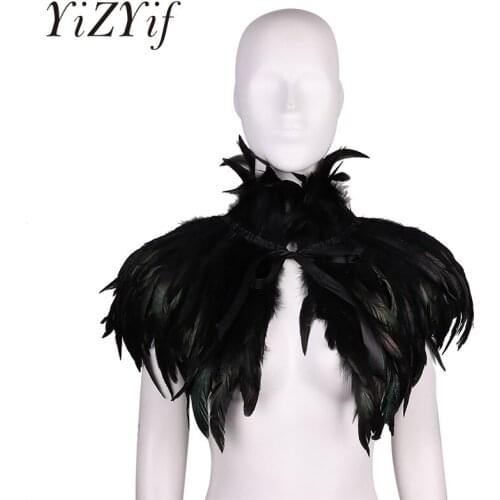 Gothic Victorian Natural Feather Cape Shawl Stole Poncho with Choker Collar for Halloween Costume Party feather choker collar