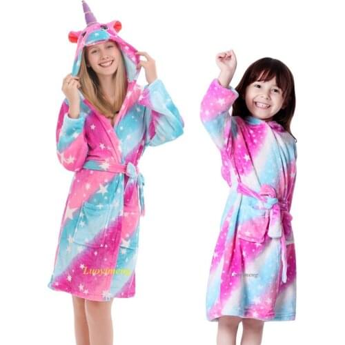 New Kigurumi Unicorn Bathrobe for Womens Pajamas Adults Winter Animal Flannel Bath Robe Sleepwear Women Kids Robes Nightgowns