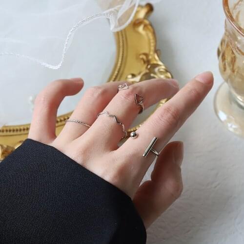 4pcs Punk Ring Trend Temperament Simple Fashion Triangle Geometry Four-piece Female Student Open Ring Men and Women Jewelry