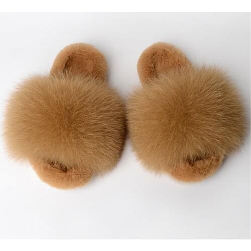 Summer Real Fox Fur Slippers,Cute And Soft Womens Shoes, Household Sandals,Warm Fur Flip-Flops,Fluffy Indoor Shoes ,Fur Sandals