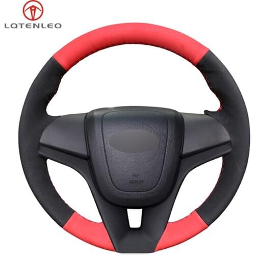LQTENLEO Black Red Suede DIY Car Steering Wheel Cover For Chevrolet Cruze 2009-2014 Aveo 2011-2014 Orlando 2010-2015