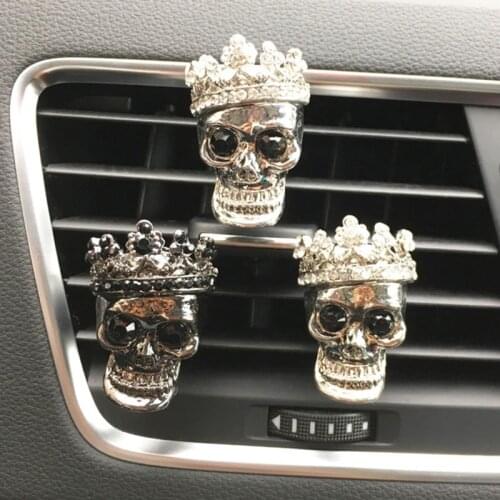 Retro Metal Skull Car Air Freshener Auto Outlet Perfume Clip Car Rhinestone Skull Decor Car Scent Diffuser Accessories Interior