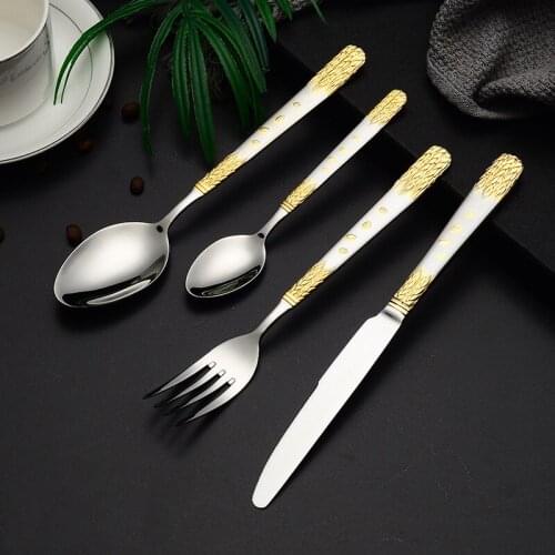 Stainless Steel Cutlery Set Unique Handle Gold Dinnerware Mirror Polish Silverware Set Knife Fork Spoon Kitchen Tableware Set