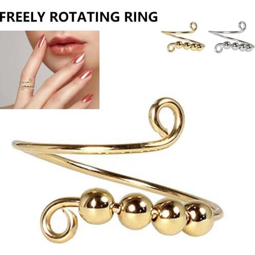 Fidget Beads Fidget Ring Spinner Single Coil Spiral Fidget Ring Beads Rotate Freely Anti Stress Anxiety Ring Toy For Girl Women