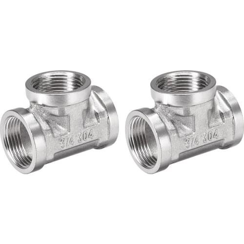 Uxcell Stainless Steel 304 Cast Pipe Fitting G3/4 Female Thread Tee Shaped Connector Coupler 2pcs