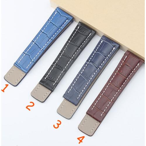 New 22mm 24mm Genuine Leather Watchband For Breitling Watch Strap with Steel Deployment Clasp Black Blue Brown Stitching Stock