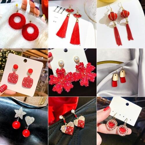 Wholesale Red Multiple Style Earrings Women Simple Fashion Acrylic Resin Geometric Drop Earrings Chinese Style Spring Festival