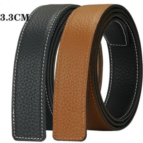 New Double Sided Leather Lychee Belt Mens Cowhide Belt Designer Belts Men High Quality 3.3cm