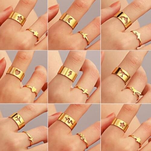 RM004 Lovers Ring Set Personality Star Moon Heart Aircraft Alloy Opening Ring For Women Fashion Jewelry Wholesale