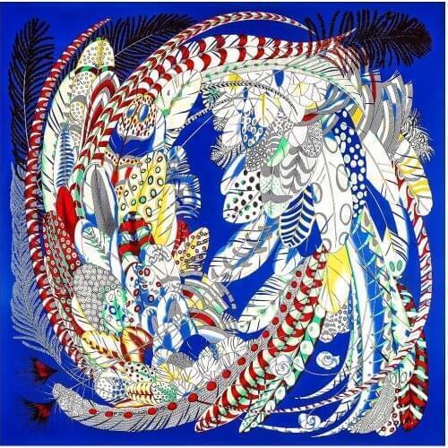 Luxury Twill Silk Scarf Women Shawls Indian Feather Print Stoles Bandana Kerchief Hijab Square Scarves Wraps Silk Foulards 130CM